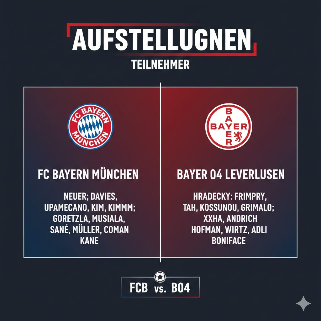 Aufstellungen: Teilnehmer: FC Bayern München gegen Bayer 04 Leverkusen – Der große Analyse-Guide