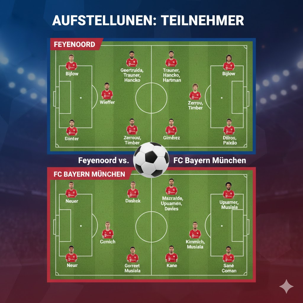 aufstellungen: teilnehmer: feyenoord gegen fc bayern münchen