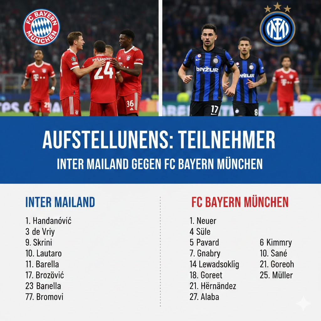 aufstellungen: teilnehmer: inter mailand gegen fc bayern münchen