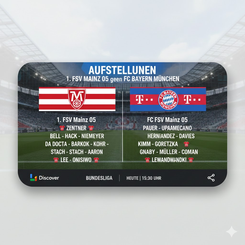 Aufstellungen: Teilnehmer: 1. FSV Mainz 05 gegen FC Bayern München – Alles zu Lineups, Taktik und Spieleranalyse