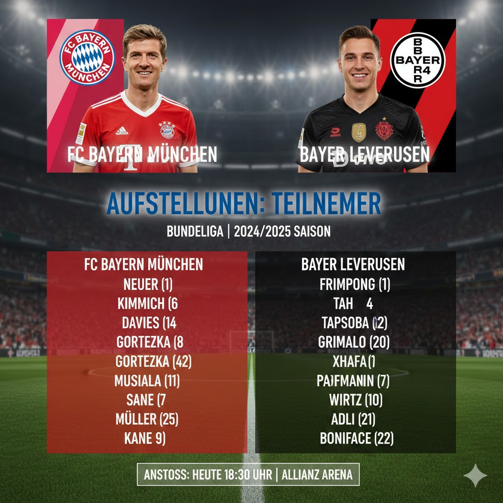 aufstellungen: teilnehmer: fc bayern münchen gegen bayer leverkusen